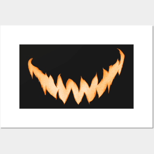 Pumpkin Spooky Smile - Black Posters and Art